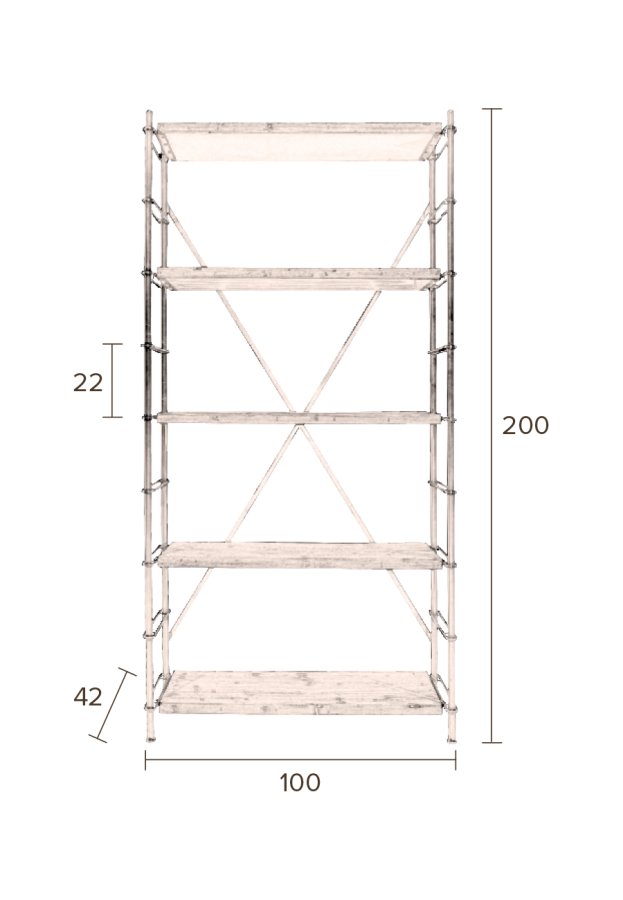 DUTCHBONE Iron reol, m. 4 hylder - natur tr og jern