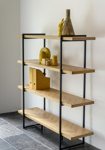 DUTCHBONE Klasse reol, m. 4 hylder - natur sildeben egetr og sort stl