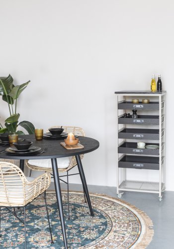 WHITE LABEL LIVING Botan S reol, m. 5 skuffer og hjul - mrkebrun MDF og sand metal