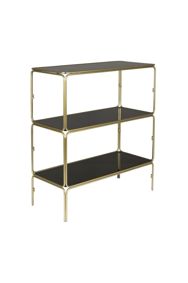 WHITE LABEL LIVING Liah Gold reol, m. 3 hylder - rgfarvet gr glas og guld jern