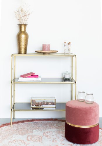 WHITE LABEL LIVING Liah Gold reol, m. 3 hylder - rgfarvet gr glas og guld jern