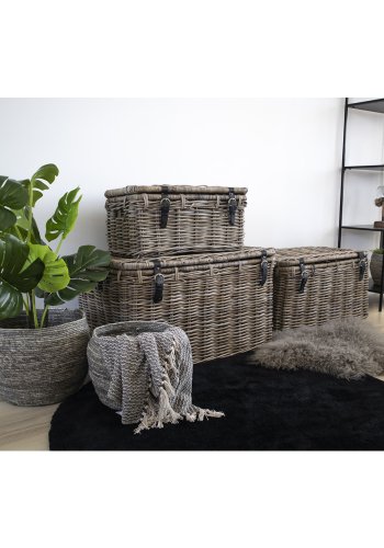 HOUSE NORDIC Depok opbevaringskurve - gr rattan, rektangulr (st á 3)