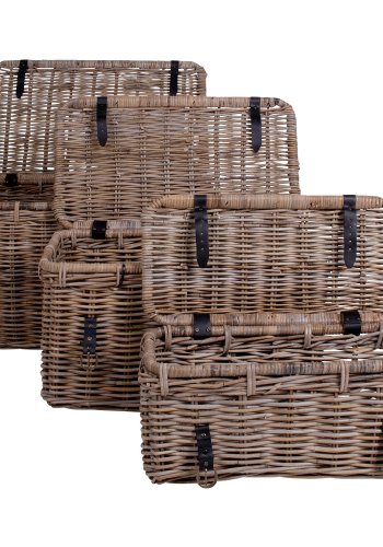 HOUSE NORDIC Depok opbevaringskurve - gr rattan, rektangulr (st á 3)