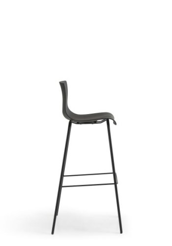 Liv barstol med stel, m. rygln og fodsttte - sort polypropylen og sorte ben