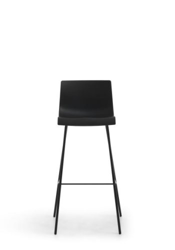 Liv barstol med stel, m. rygln og fodsttte - sort polypropylen og sorte ben