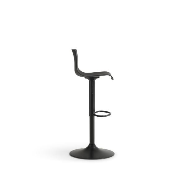 Liv trompet barstol, m. rygln og fodsttte - sort polypropylen og sort metal