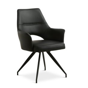 Aya spisebordsstol, m. armln og drejefunktion - sort semianilin lder og sort metal