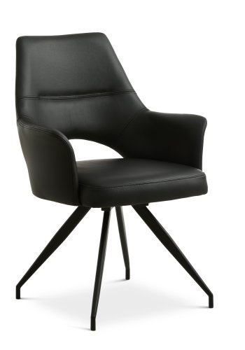 Aya spisebordsstol, m. armln og drejefunktion - sort semianilin lder og sort metal