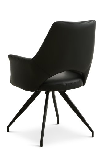 Aya spisebordsstol, m. armln og drejefunktion - sort semianilin lder og sort metal