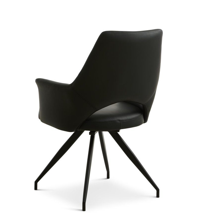 Aya spisebordsstol, m. armln og drejefunktion - sort semianilin lder og sort metal