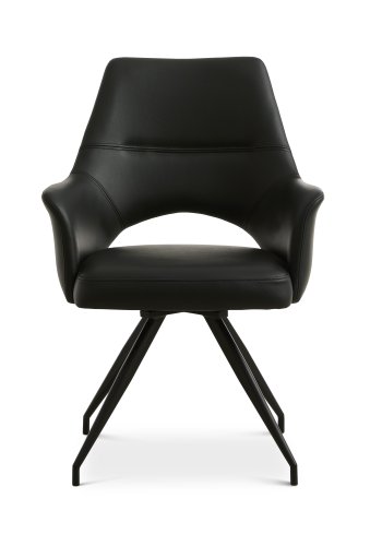 Aya spisebordsstol, m. armln og drejefunktion - sort semianilin lder og sort metal