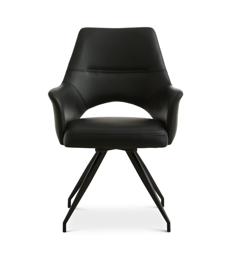 Aya spisebordsstol, m. armln og drejefunktion - sort semianilin lder og sort metal