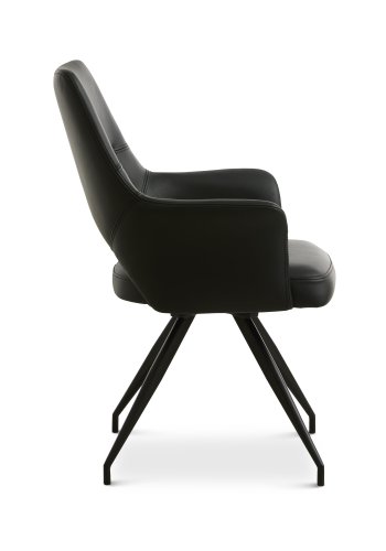 Aya spisebordsstol, m. armln og drejefunktion - sort semianilin lder og sort metal