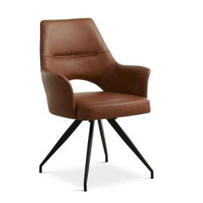 Aya spisebordsstol, m. armln og drejefunktion - cognac semianilin lder og sort metal