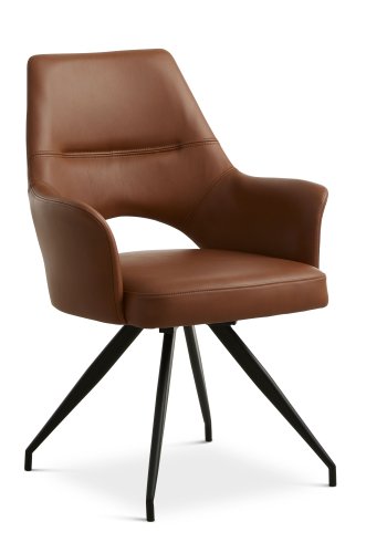 Aya spisebordsstol, m. armln og drejefunktion - cognac semianilin lder og sort metal