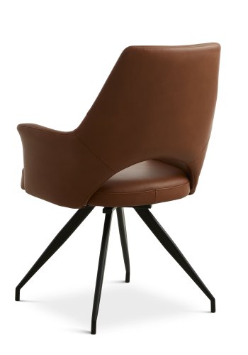 Aya spisebordsstol, m. armln og drejefunktion - cognac semianilin lder og sort metal