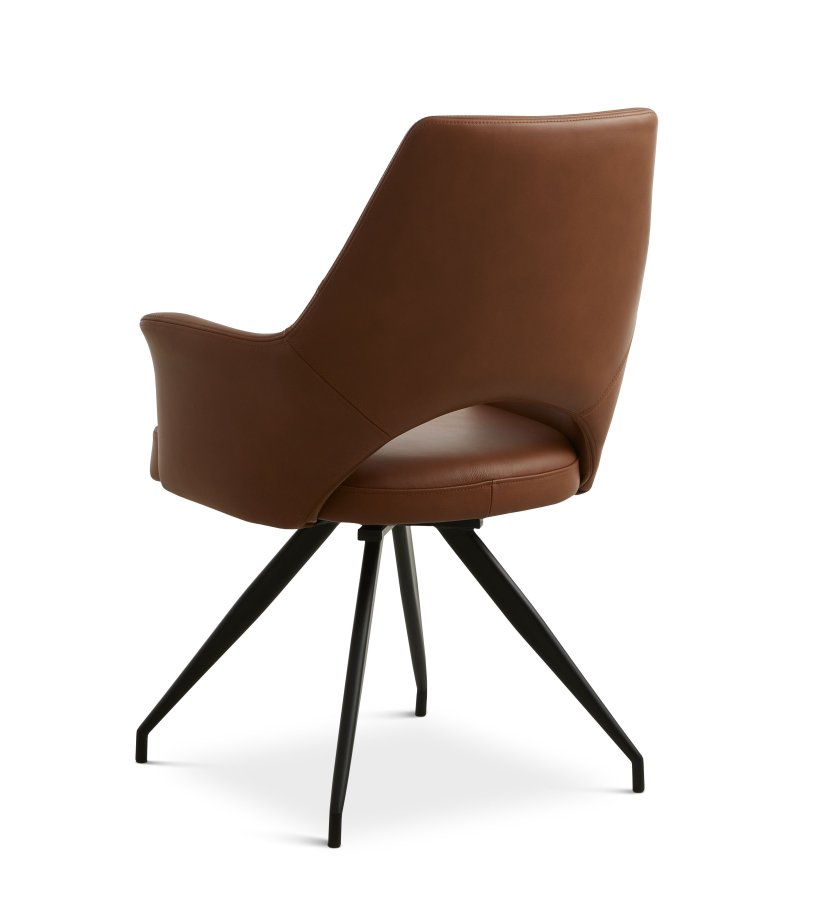 Aya spisebordsstol, m. armln og drejefunktion - cognac semianilin lder og sort metal