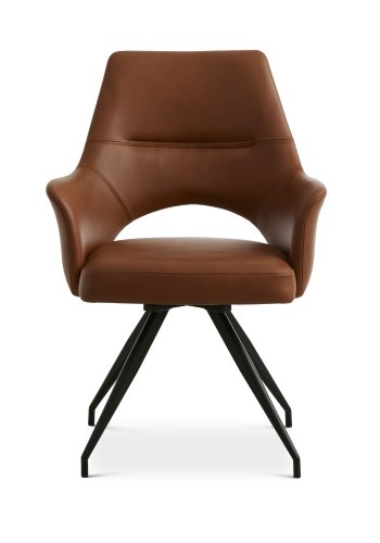 Aya spisebordsstol, m. armln og drejefunktion - cognac semianilin lder og sort metal