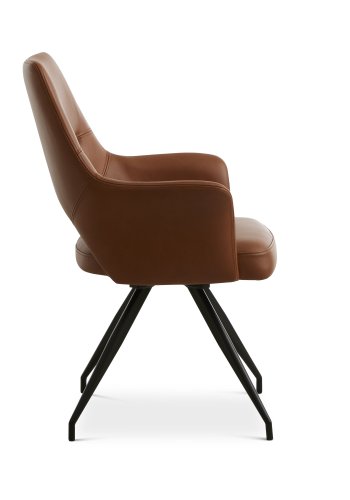Aya spisebordsstol, m. armln og drejefunktion - cognac semianilin lder og sort metal