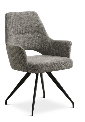 Aya spisebordsstol, m. armln og drejefunktion - gr polyester stof og sort metal