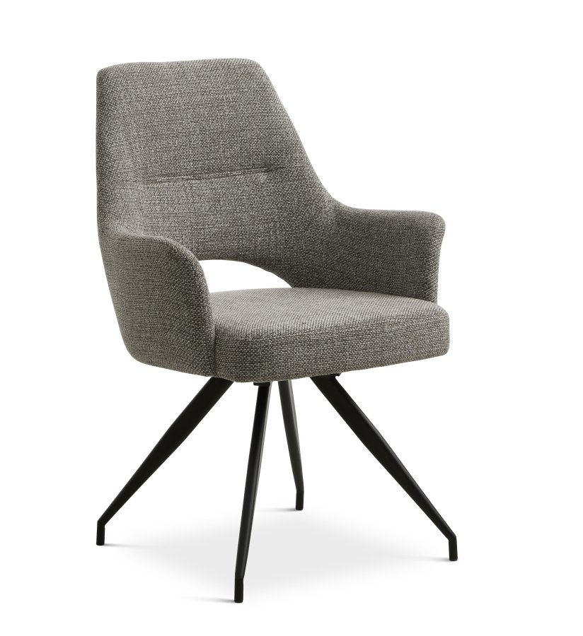 Aya spisebordsstol, m. armln og drejefunktion - gr polyester stof og sort metal