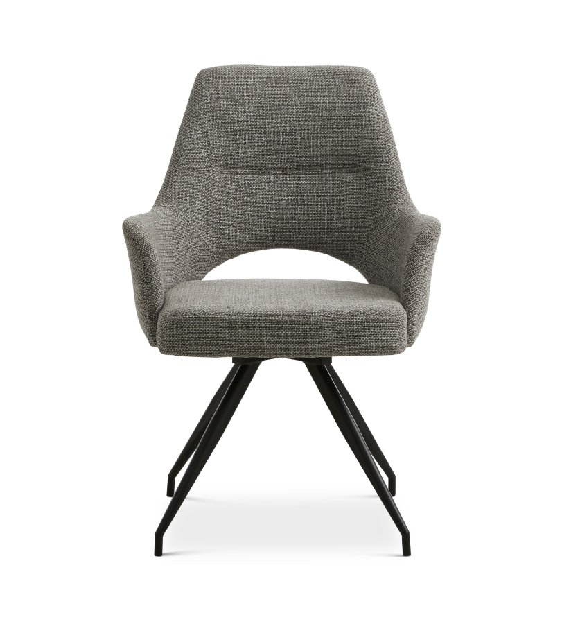 Aya spisebordsstol, m. armln og drejefunktion - gr polyester stof og sort metal