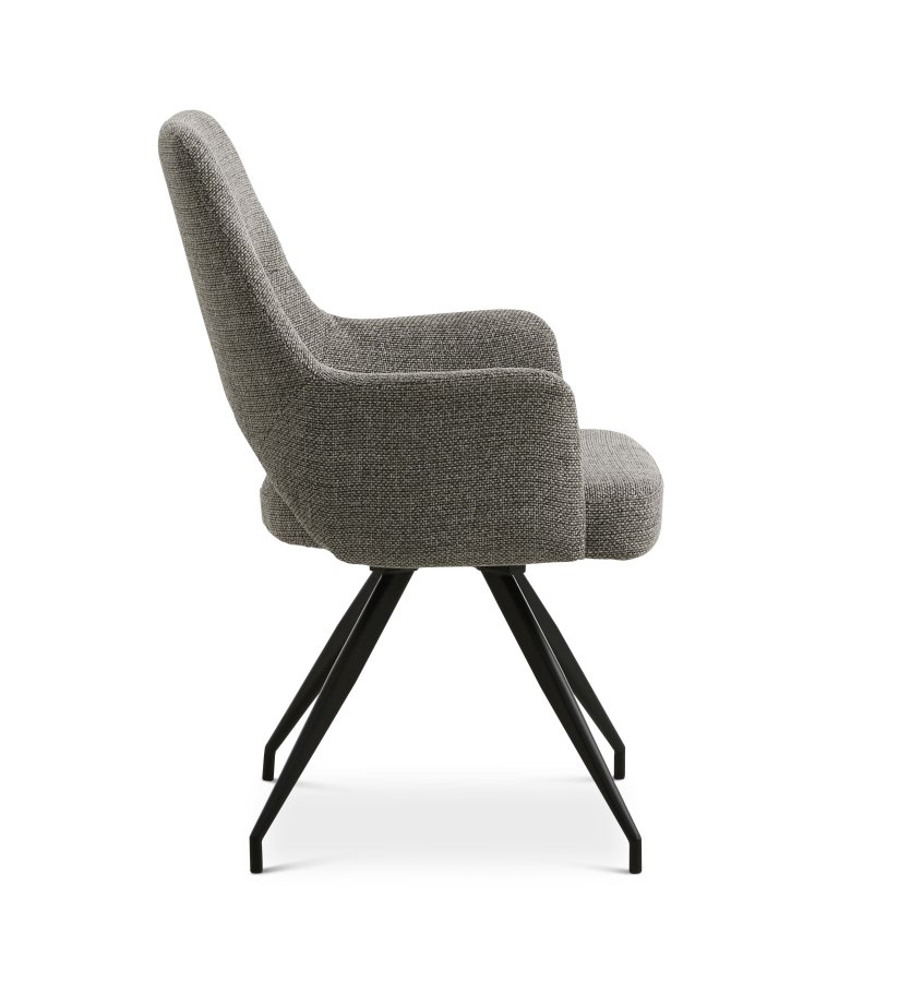 Aya spisebordsstol, m. armln og drejefunktion - gr polyester stof og sort metal