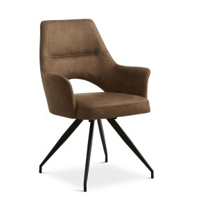 Aya spisebordsstol, m. armln og drejefunktion - almond micro lder og sort metal