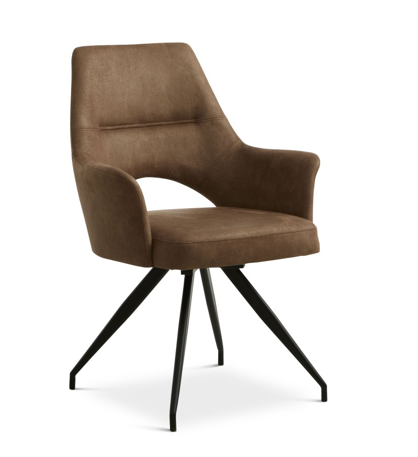 Aya spisebordsstol, m. armln og drejefunktion - almond micro lder og sort metal