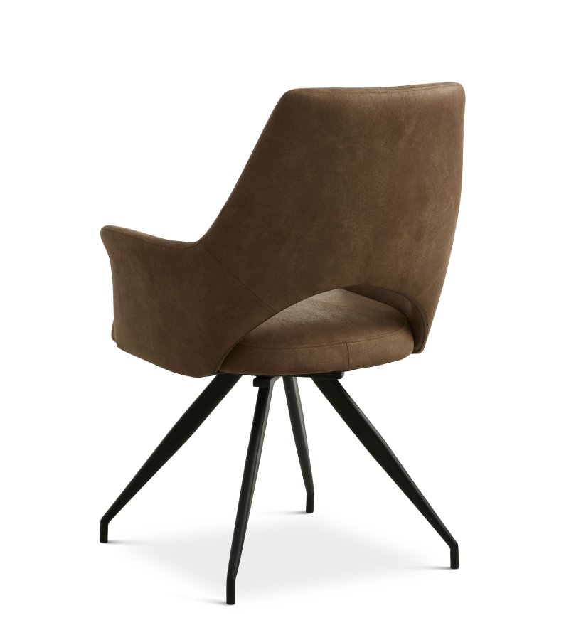 Aya spisebordsstol, m. armln og drejefunktion - almond micro lder og sort metal