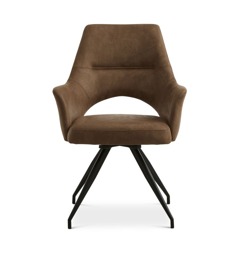 Aya spisebordsstol, m. armln og drejefunktion - almond micro lder og sort metal