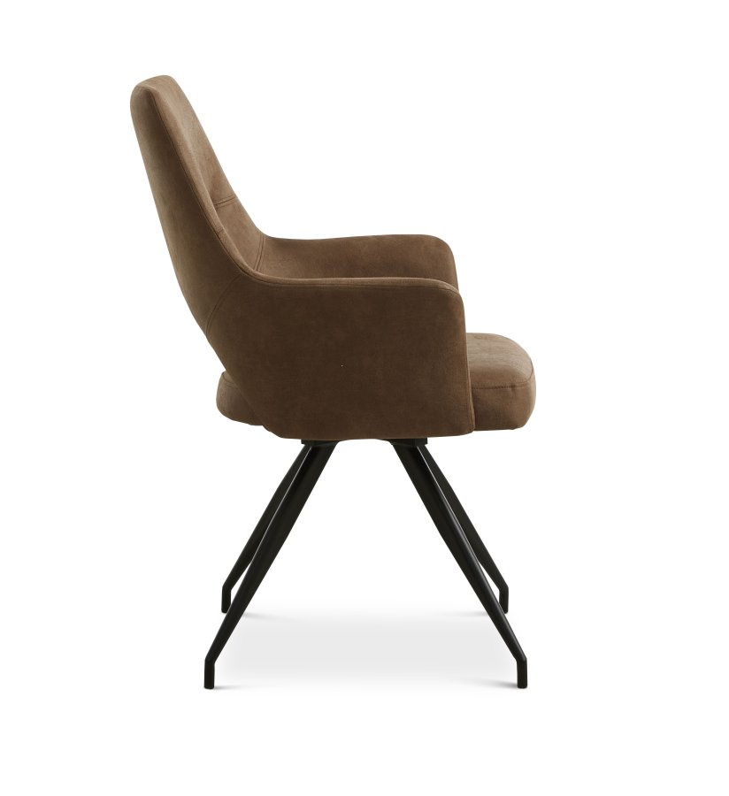 Aya spisebordsstol, m. armln og drejefunktion - almond micro lder og sort metal