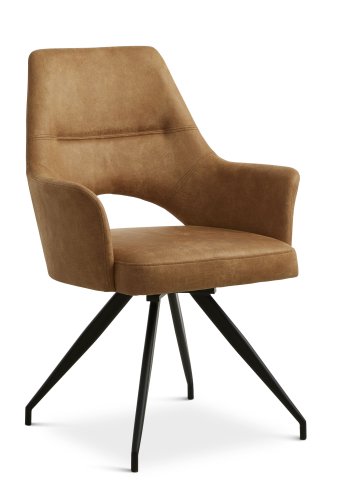 Aya spisebordsstol, m. armln og drejefunktion - karamel micro lder og sort metal