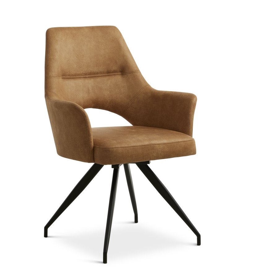 Aya spisebordsstol, m. armln og drejefunktion - karamel micro lder og sort metal