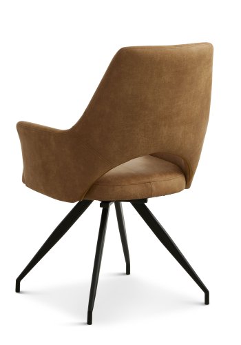 Aya spisebordsstol, m. armln og drejefunktion - karamel micro lder og sort metal