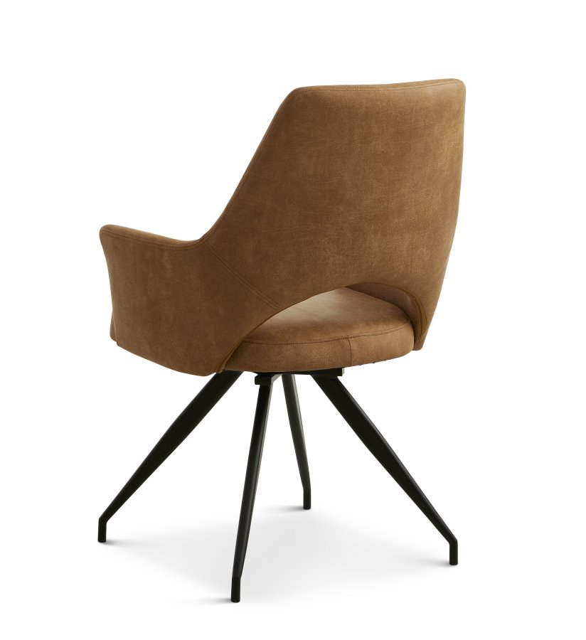 Aya spisebordsstol, m. armln og drejefunktion - karamel micro lder og sort metal