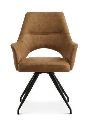 Aya spisebordsstol, m. armln og drejefunktion - karamel micro lder og sort metal