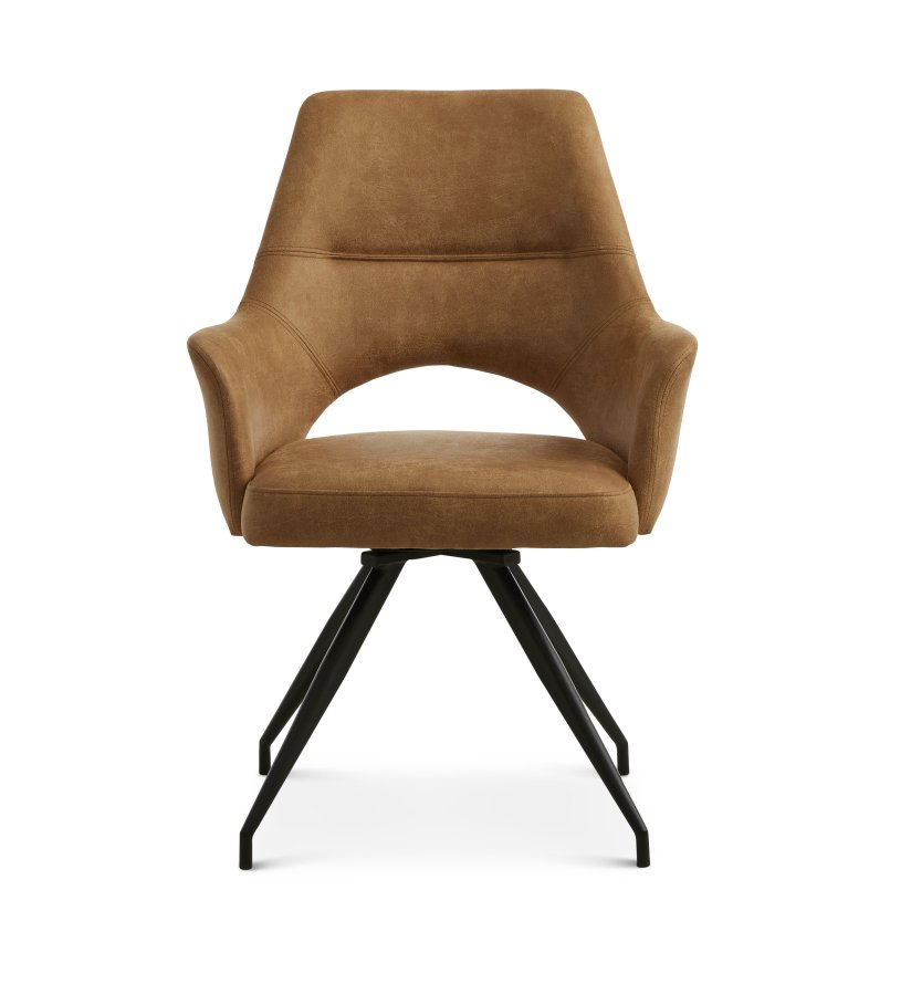 Aya spisebordsstol, m. armln og drejefunktion - karamel micro lder og sort metal