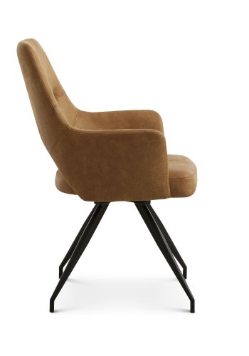 Aya spisebordsstol, m. armln og drejefunktion - karamel micro lder og sort metal