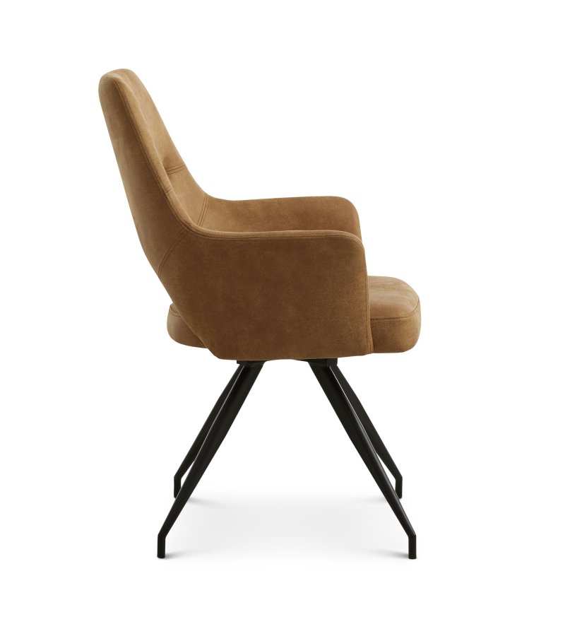 Aya spisebordsstol, m. armln og drejefunktion - karamel micro lder og sort metal