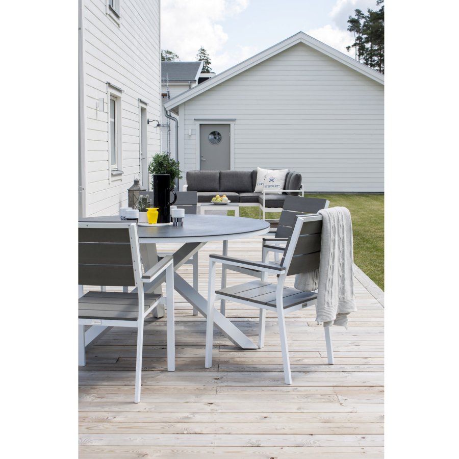 VENTURE DESIGN Levels havestol, m. armln - gr aintwood og hvid aluminium