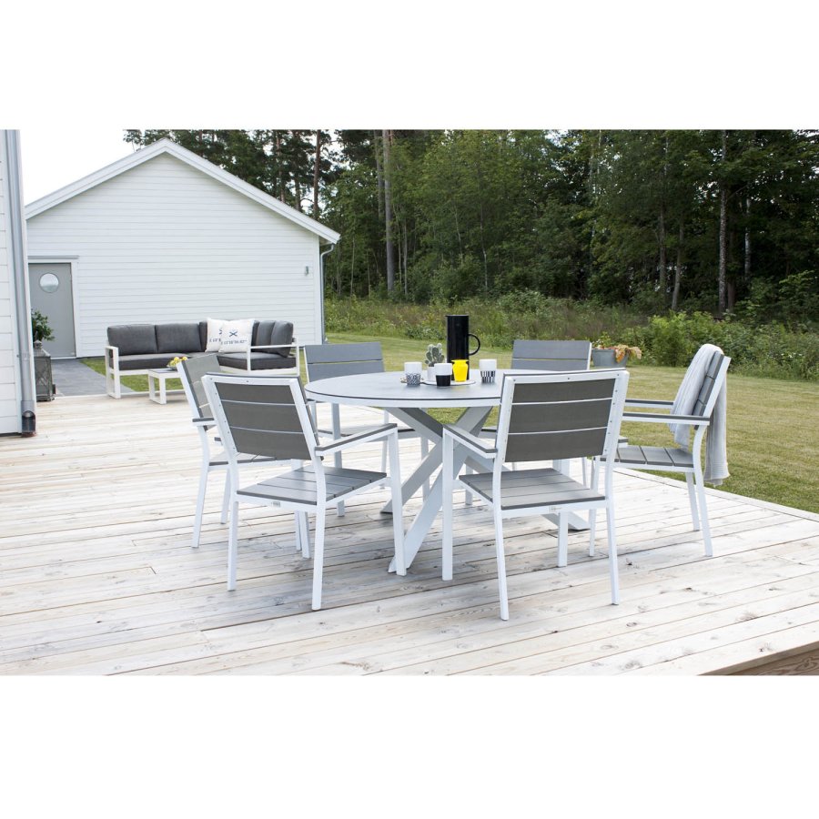 VENTURE DESIGN Levels havestol, m. armln - gr aintwood og hvid aluminium