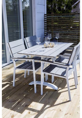 VENTURE DESIGN Levels havestol, m. armln - gr aintwood og hvid aluminium