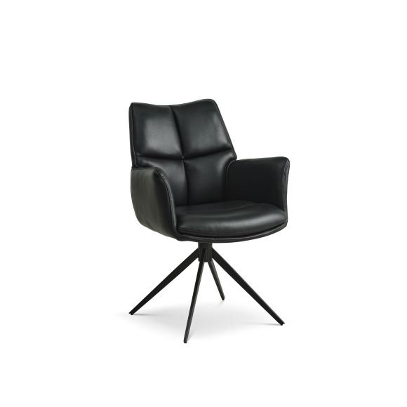 Lily spisebordsstol, m. armln og drejefunktion - sort lder og sorte ben