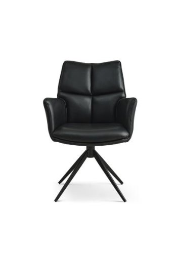 Lily spisebordsstol, m. armln og drejefunktion - sort lder og sorte ben