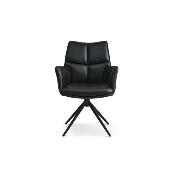 Lily spisebordsstol, m. armln og drejefunktion - sort lder og sorte ben