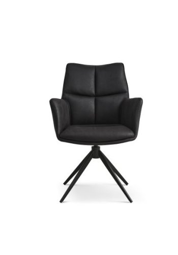 Lily spisebordsstol, m. armln og drejefunktion - sort mikro lder bull og sorte ben