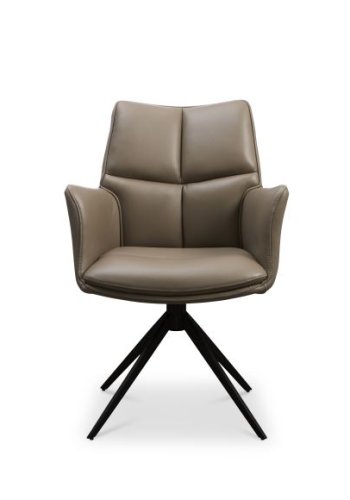 Lily spisebordsstol, m. armln og drejefunktion - nougat lder og sorte ben