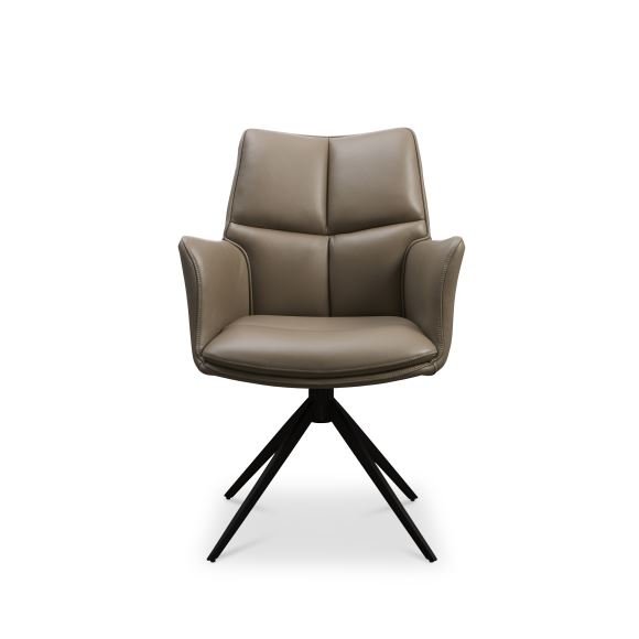 Lily spisebordsstol, m. armln og drejefunktion - nougat lder og sorte ben