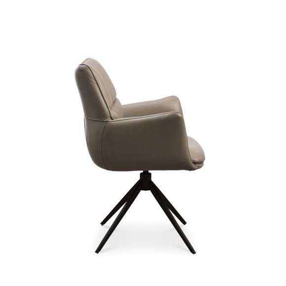 Lily spisebordsstol, m. armln og drejefunktion - nougat lder og sorte ben